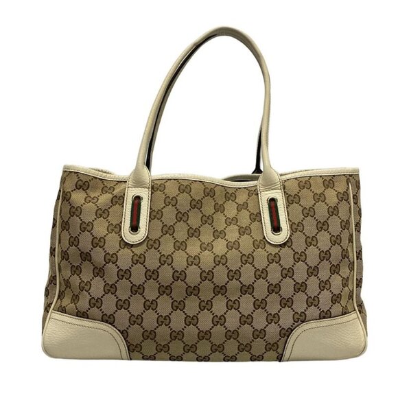 Gucci Tote Prince GG Pattern Beige Dark Brown Ivory Leather - Picture 3 of 15